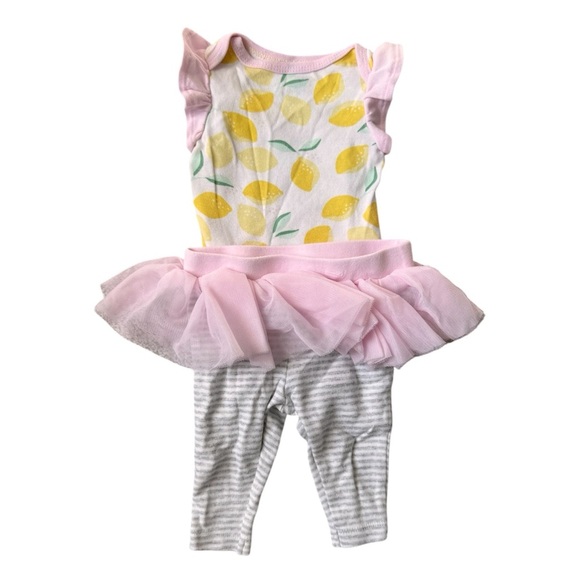Cloud Island Baby Girl Lemon Print Bodysuit & Tutu Leggings Set - Size 0-3 Month - Picture 3 of 9